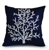 Handmade blue throw pillow cover with coral beads