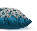 Handmade sparkling teal throw pillow with sequin