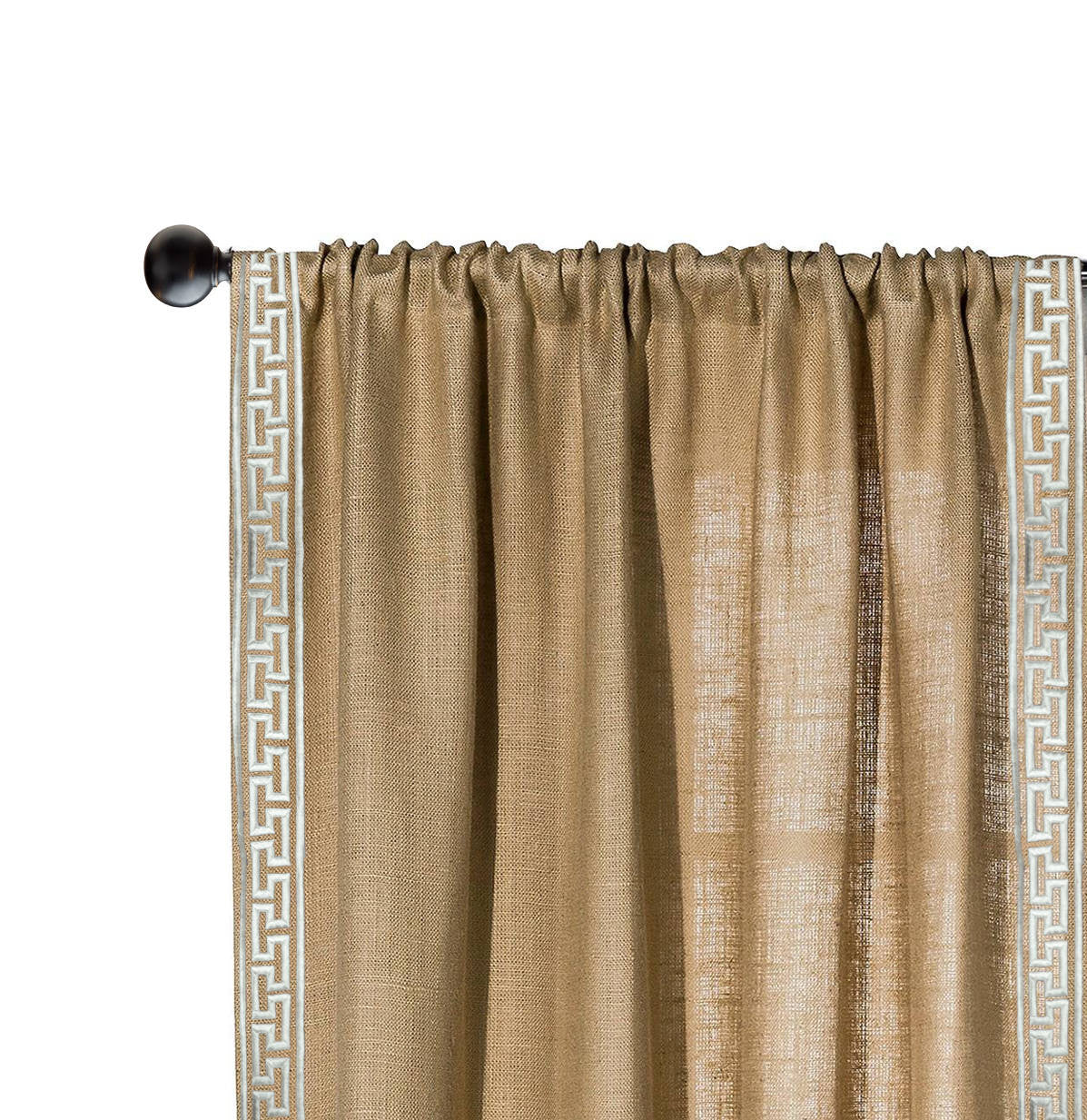 Amore Beaute Rustic Chic Greek Embroidery Burlap/Jute Window Curtain/Drape