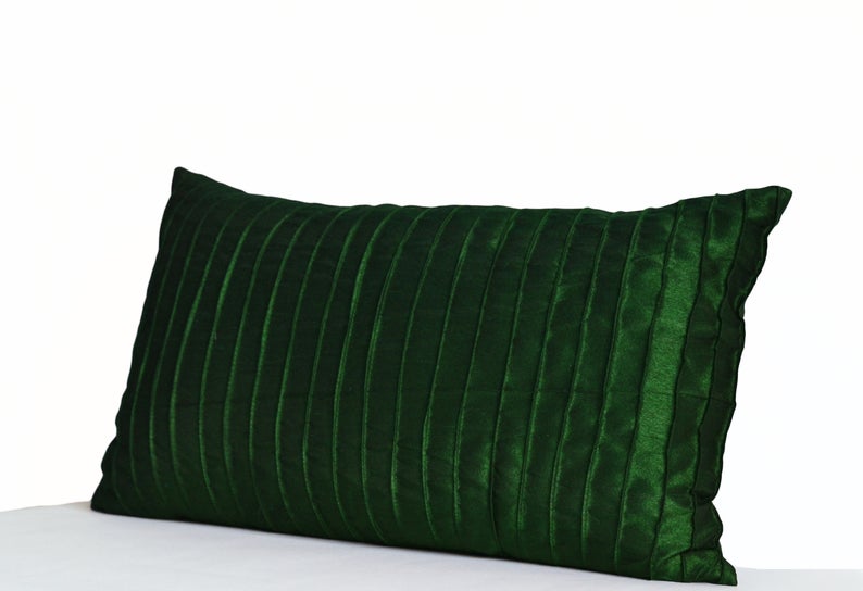 Amore Beaute Emerald Green Pintuck Silk Pillow Cover, Textured Pillow Case