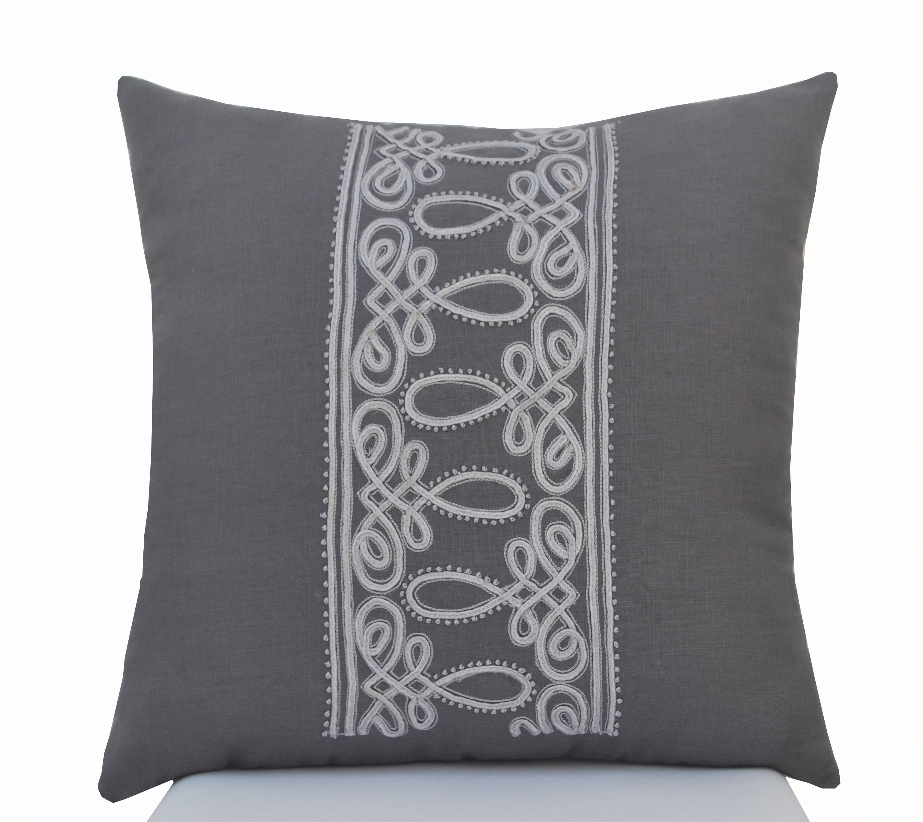 Handcrafted Frech Cord Embroidery Throw Pillow