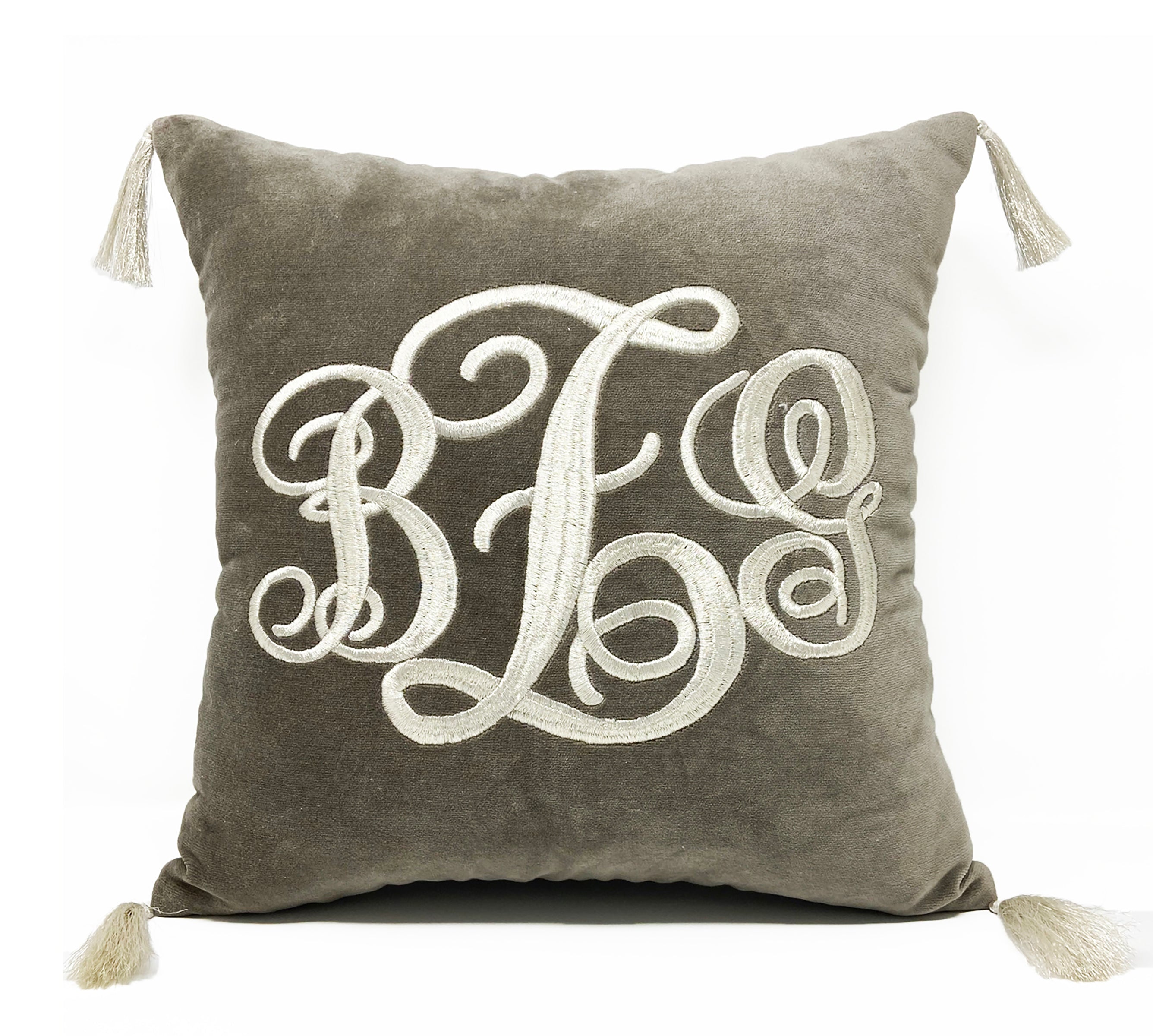 Amore Beaute Monogram Gray Velvet Pillow Cover