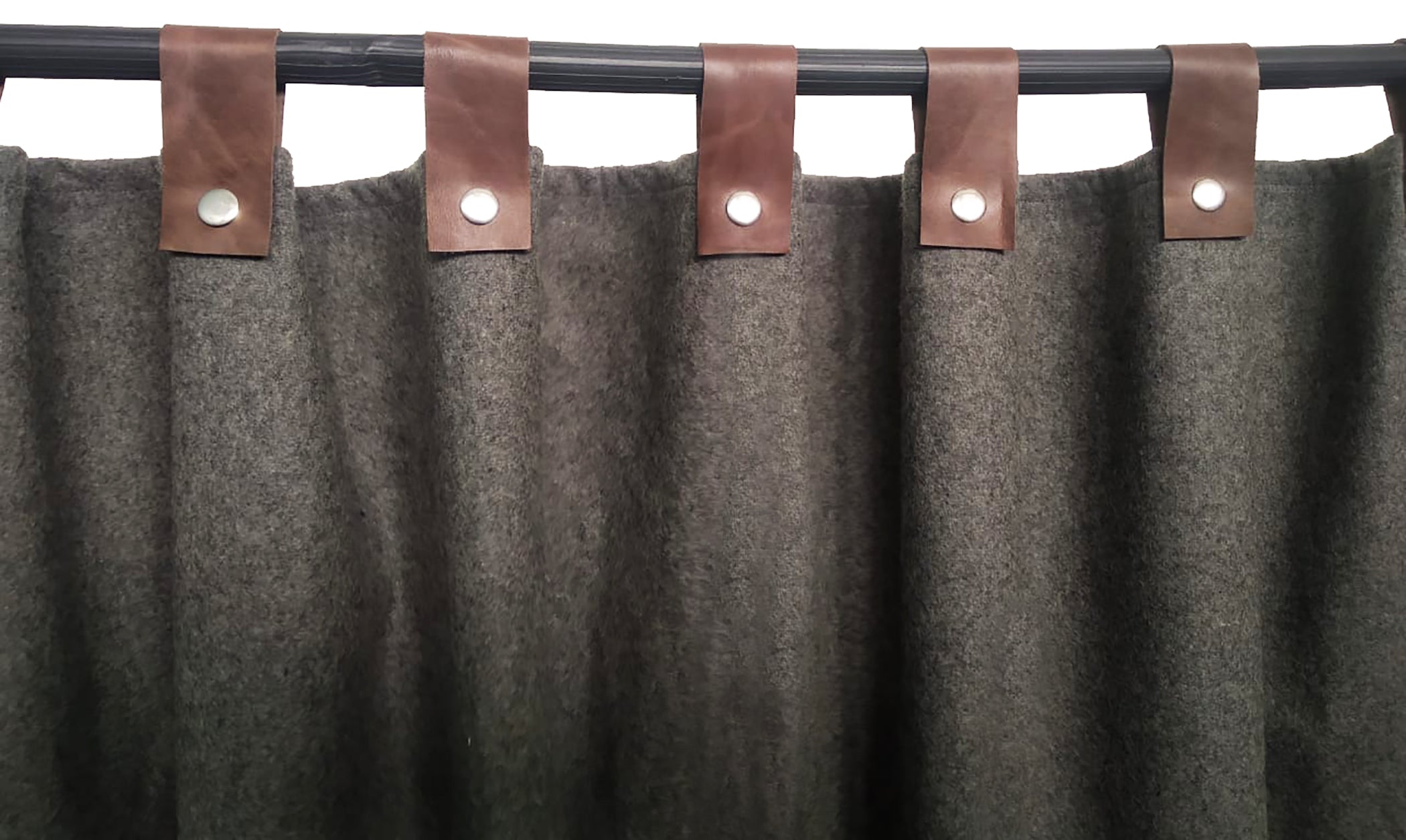 Amore Beaute Curtain Crafted from high quality fabric, this unique leather tab with snap button will bring modern and industrial style to your room décor.