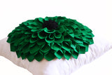 Handmade green felt throw pillow with blossom design