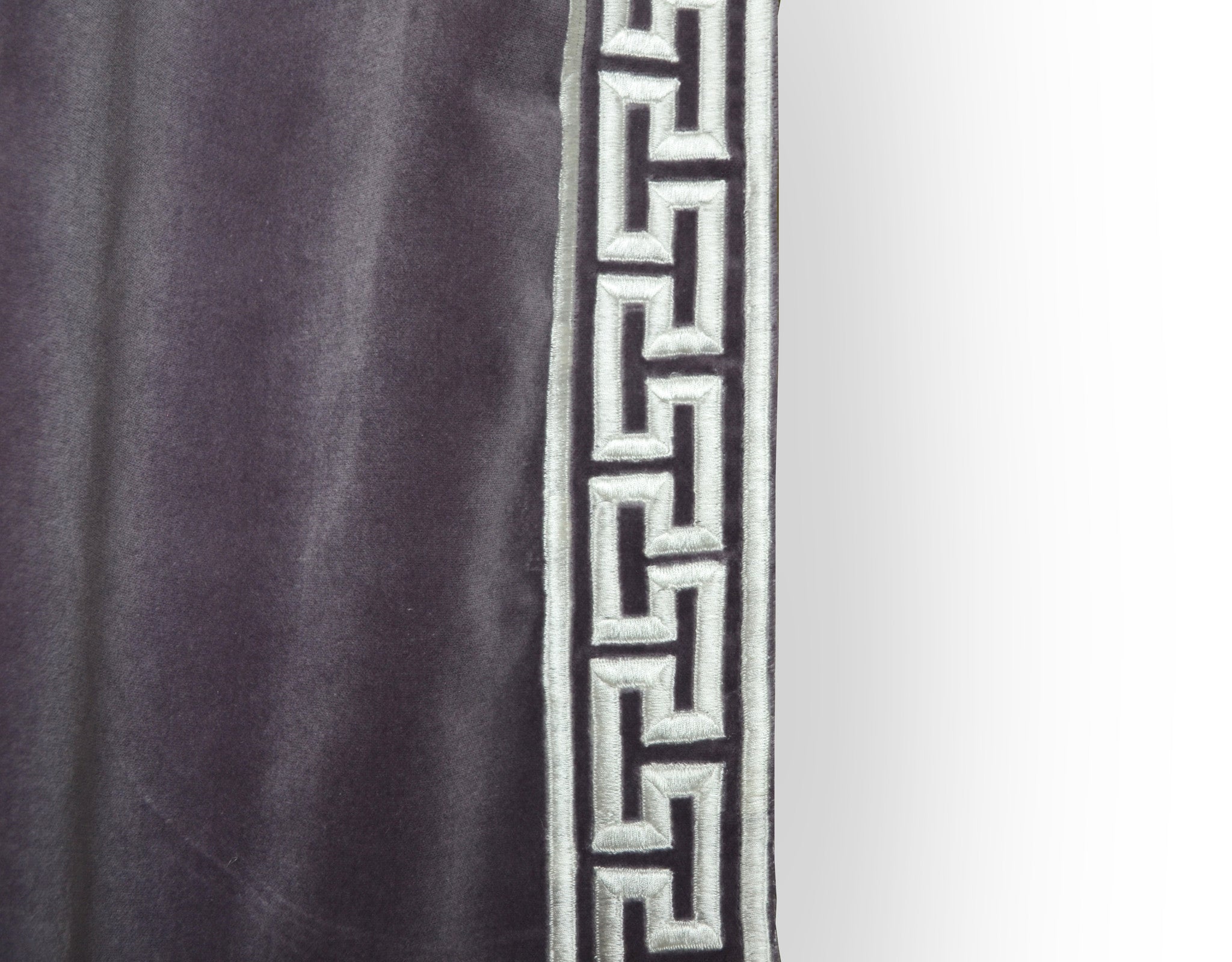 Customizable Handmade Cotton Velvet Curtain with Greek Key Embroidery