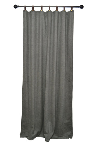 Amore Beaute Gray Chevron Wool Curtain With Black Leather Tabs