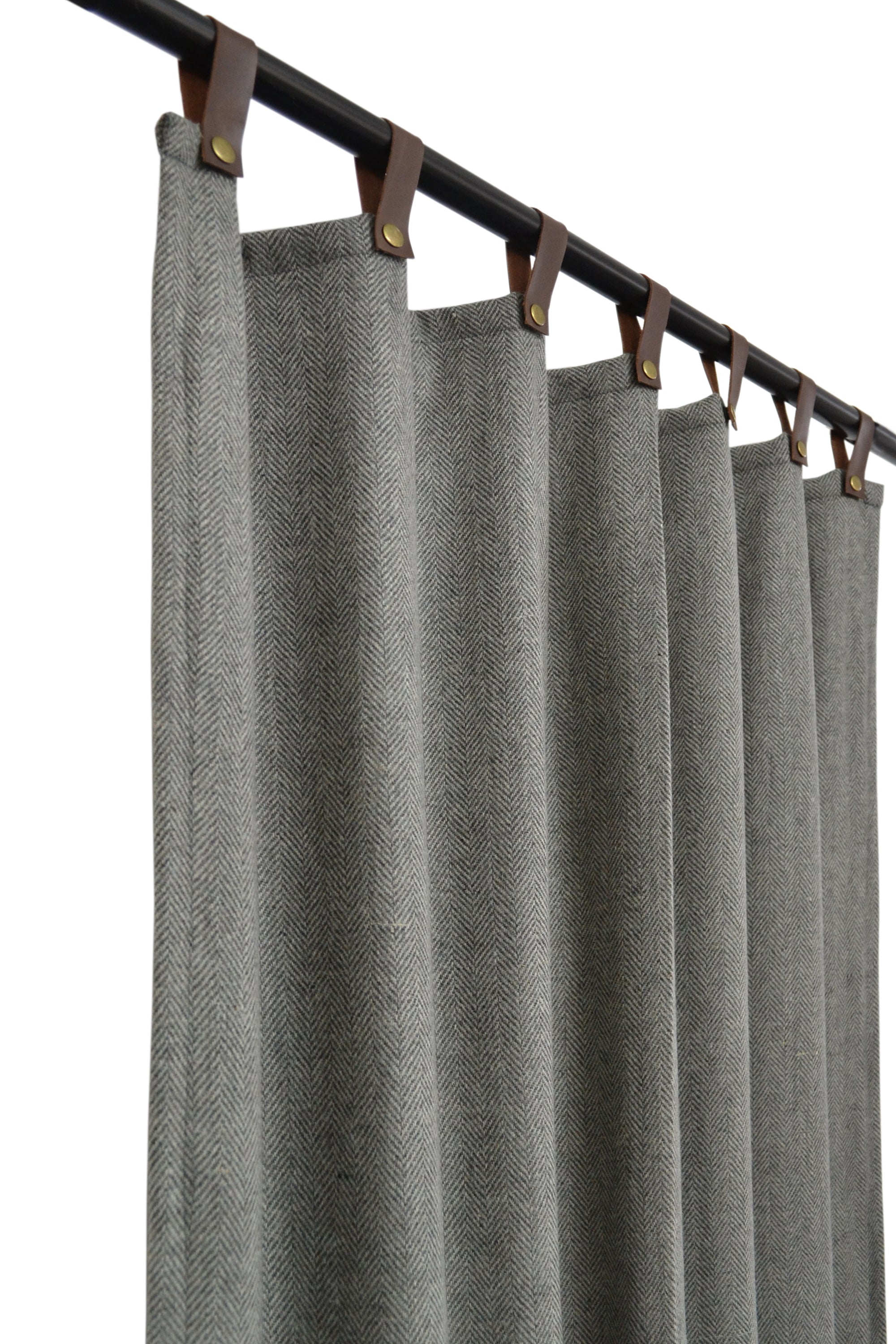 Amore Beaute Gray Chevron Wool Curtain With Leather Tabs