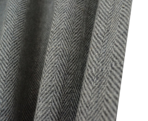 Amore Beaute Gray Chevron Wool Curtain With Black Leather Tabs