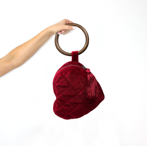 Amore Beaute Handmade Heart Shaped Purse With Wooden Handle