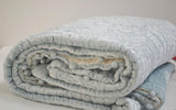 Amore Beaute Icy Blue Velvet Quilt with pom pom