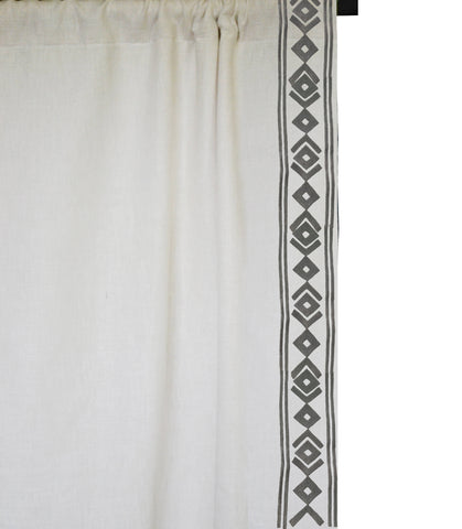 Amore Beaute Ivory Linen Curtain With Aztec Embroidery