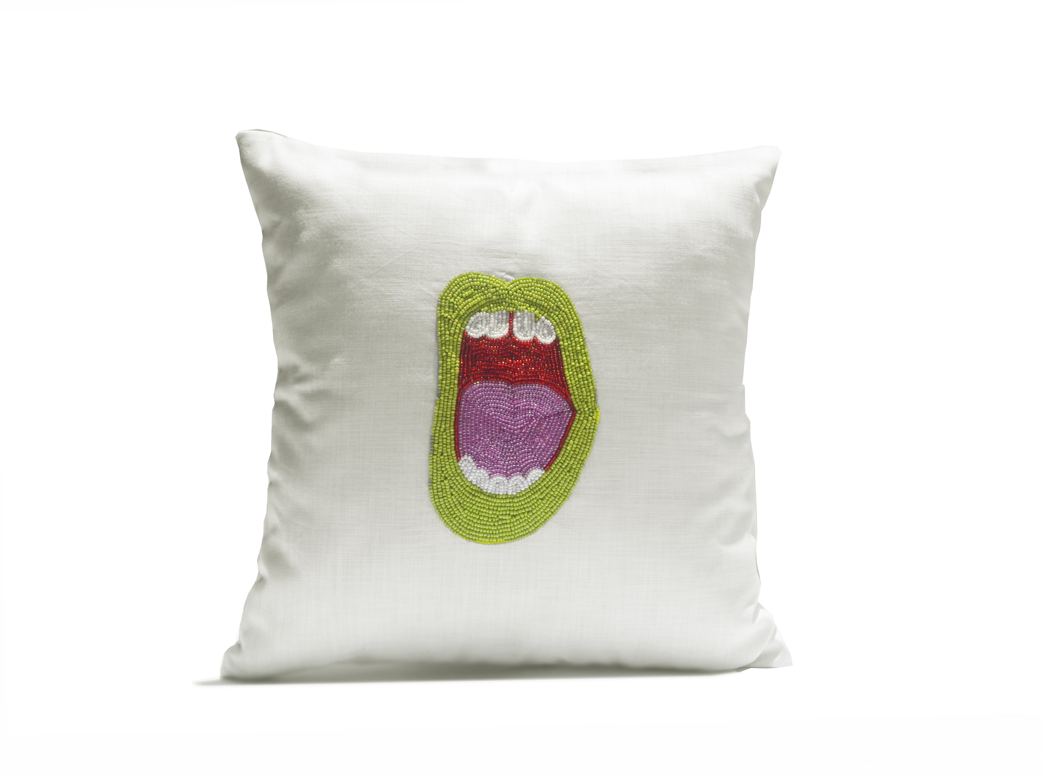 Amore Beaute Shout Out Pop Art Pillow Cover With Green Lips 