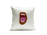 Amore Beaute Shout Out Pop Art Pillow Cover With Orange Black Lips