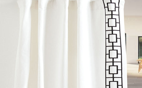 Amore Beaute Lattice Embroidery Linen Curtain Drape - Ivory Black Custom Drapes