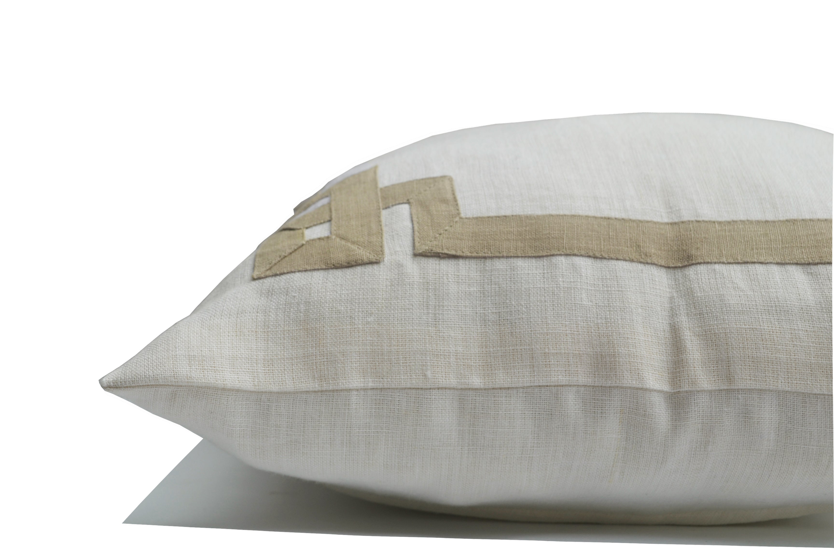 Ivory Beige Linen Greek Key Pillow Cover