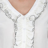 Amore Beaute Elegant Ivory Georgette Ruffle Blouse With Sophisticated Silhouette