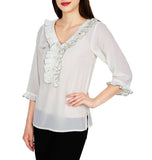 Ivory Georgette Ruffle Blouse