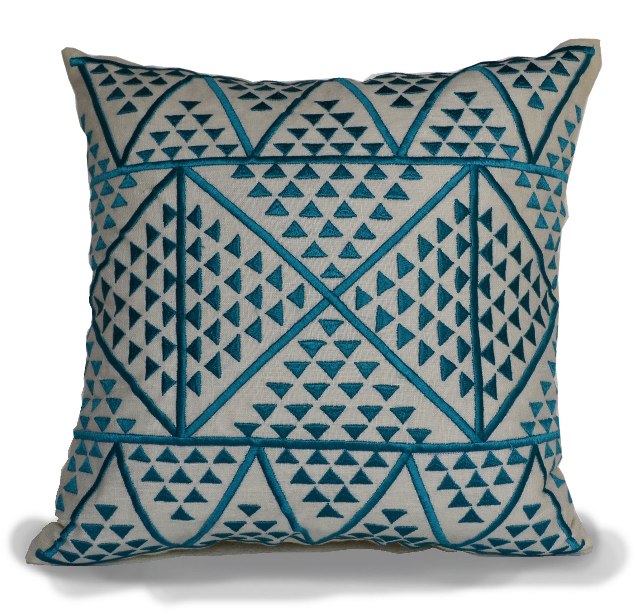  Handmade blue ivory linen pillow with Aztec design