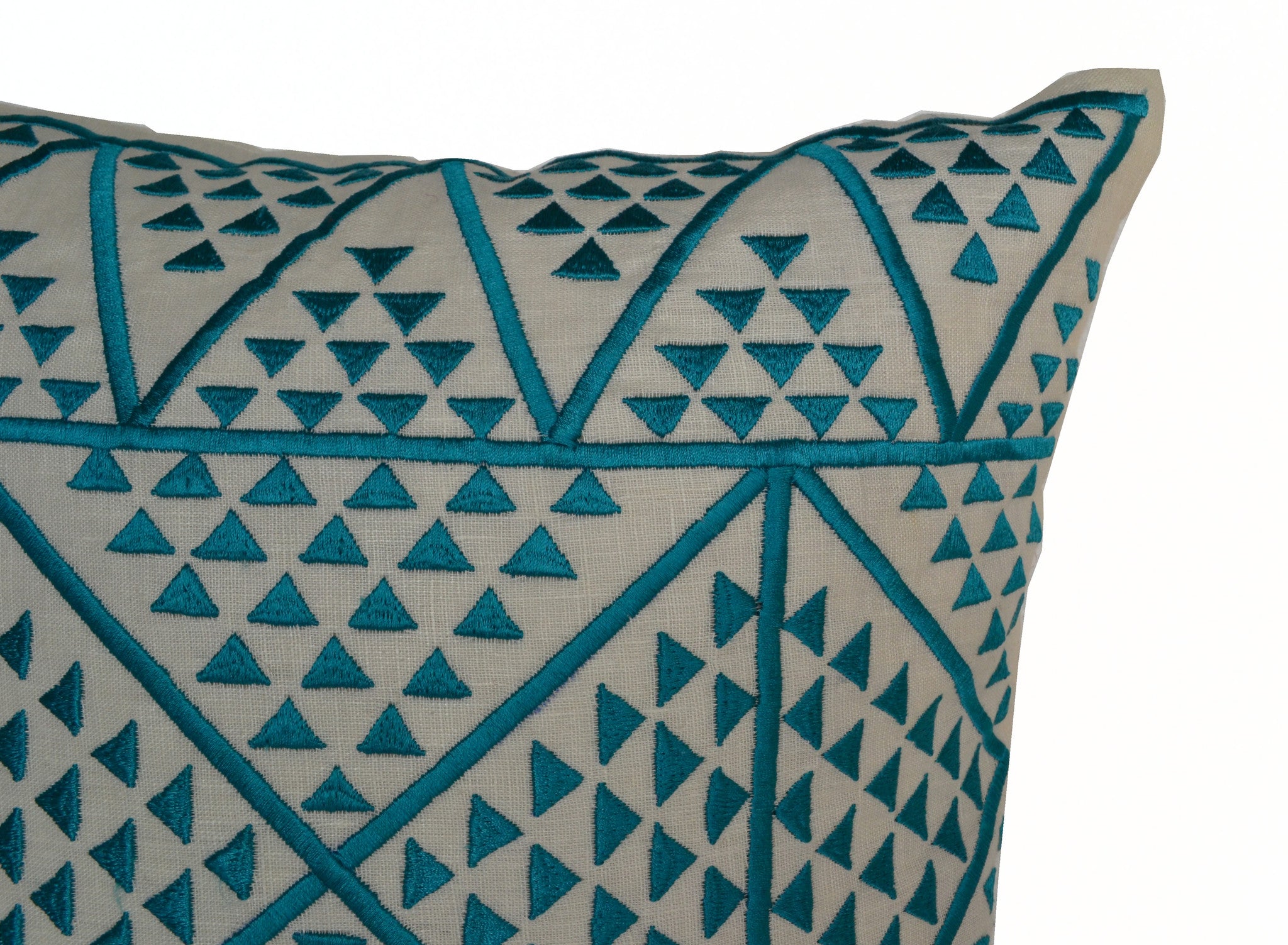  Handmade blue ivory linen pillow with Aztec design