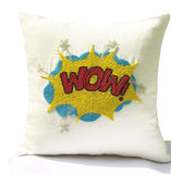 Amore Beaute Pop Art Pillow Cover, WOW Linen Pillow, Pop Art Comic Book Action Words