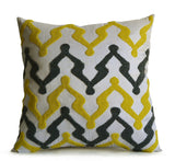 Handmade gray yellow and ivory silk throw pillow with beads
