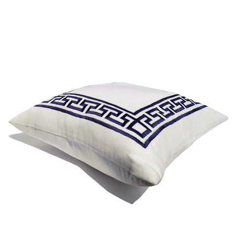 Amore Beaute Greek Key Velvet Embroidered Pillow Cover