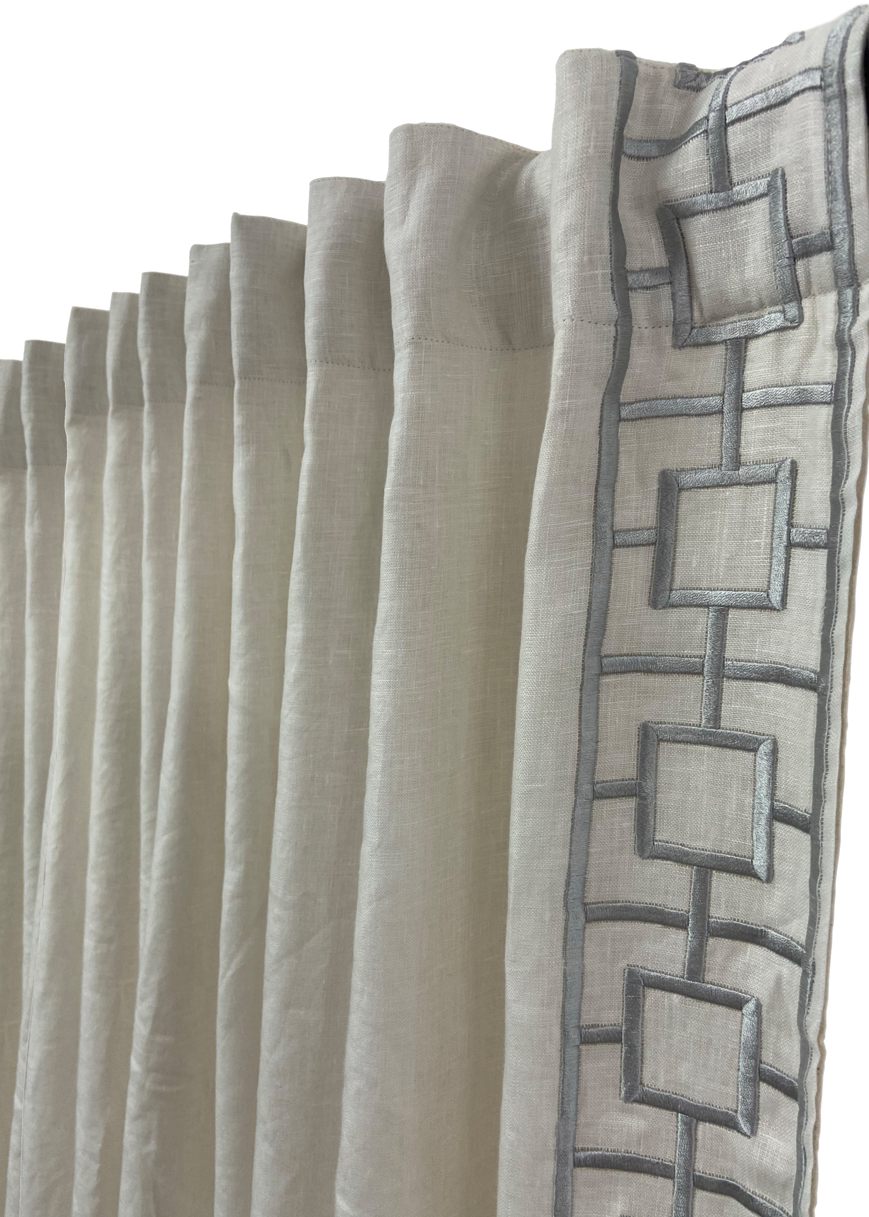 Amore Beaute Lattice Embroidery Linen Curtain Drape - Ivory Black Custom Drapes
