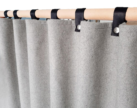 Amore Beaute Gray Wool Curtains, Leather Ties and Trim Curtain