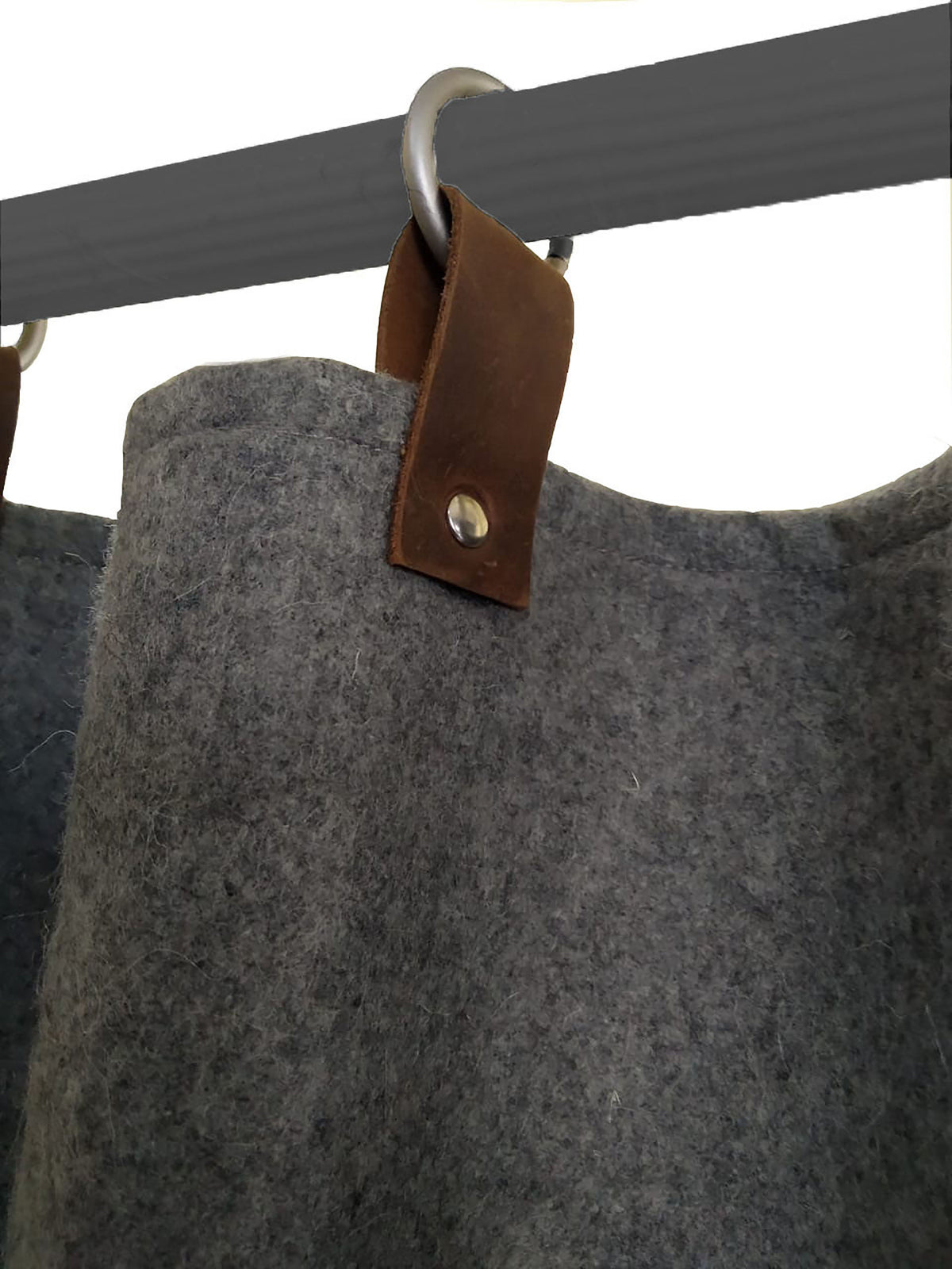Wool Felt Curtains in Gray Wool with Genuine Leather Tabs