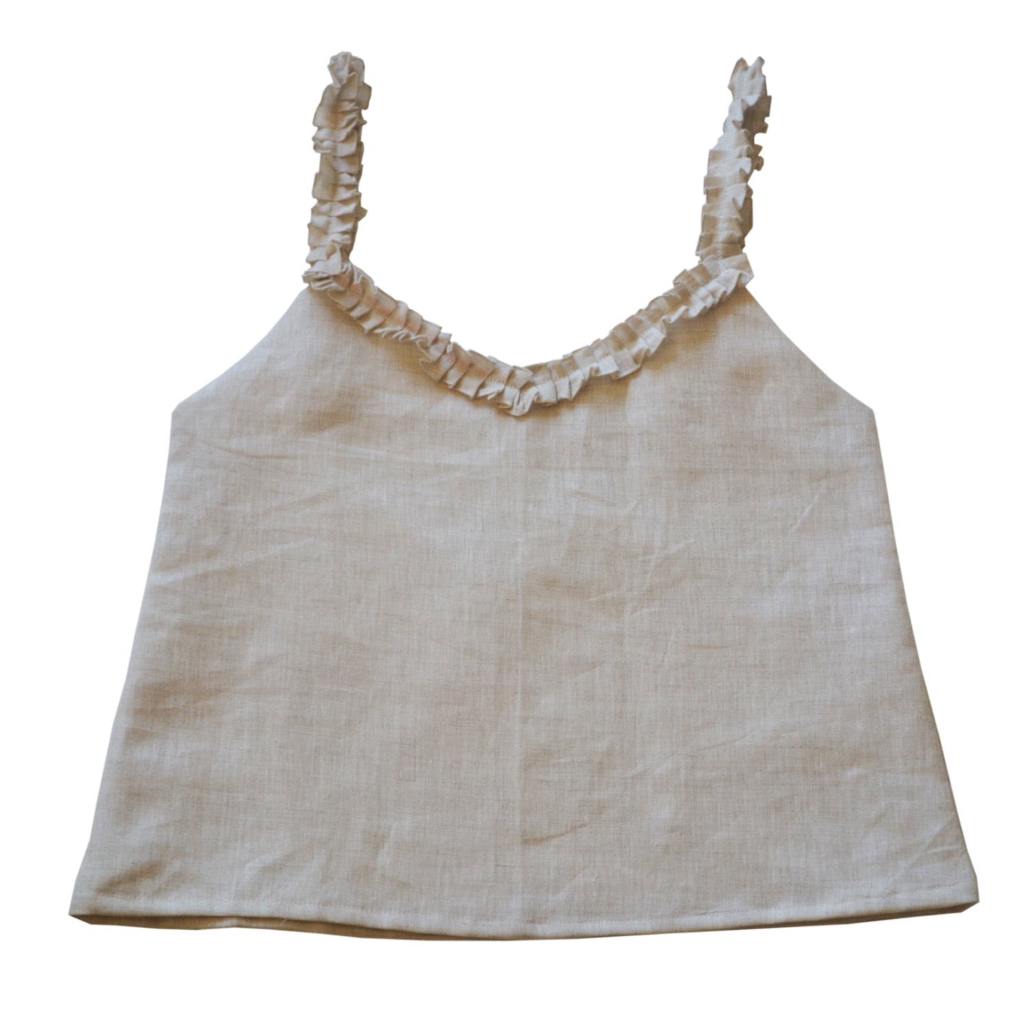 Linen Top With Ruffled Straps And Neck Camisole