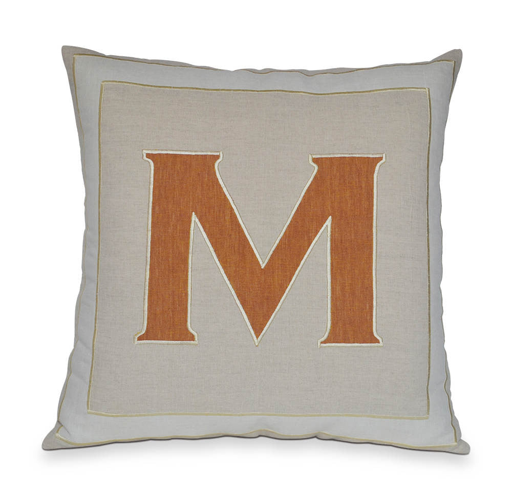 Amore Beaute Personalized Monogrammed M Letter Decorative Linen Throw Pillow Cover