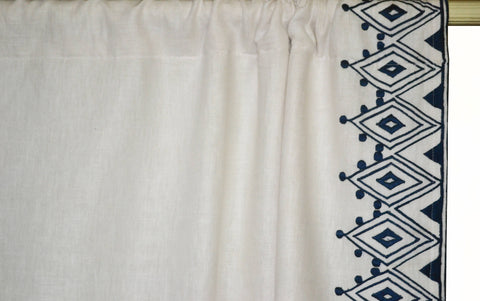 Moroccan embroidery curtain, linen curtains, window treatment