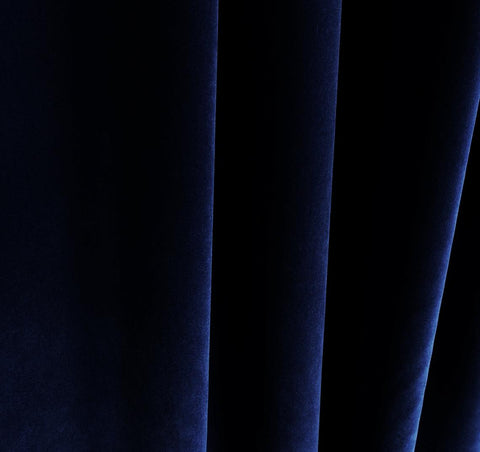 Amore Beaute Navy Velvet Curtain With Black Trim and Leather Tabs