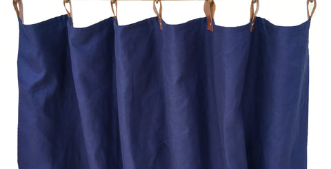 Amore Beaute Navy Blue Linen Curtains & Drapes With Leather Tab