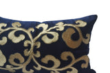 Amore Beaute Navy blue velvet lumbar pillow cover with gold thread embroidery and bead work.