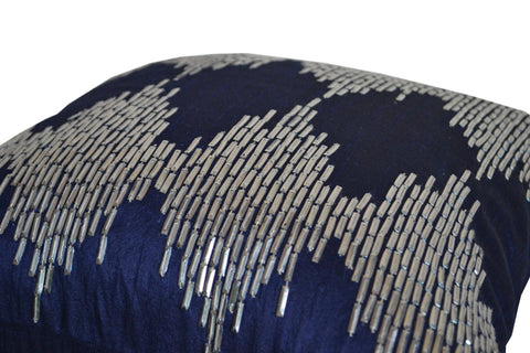 Amore Beaute Navy Blue Silver Ikat Throw Pillow Cover