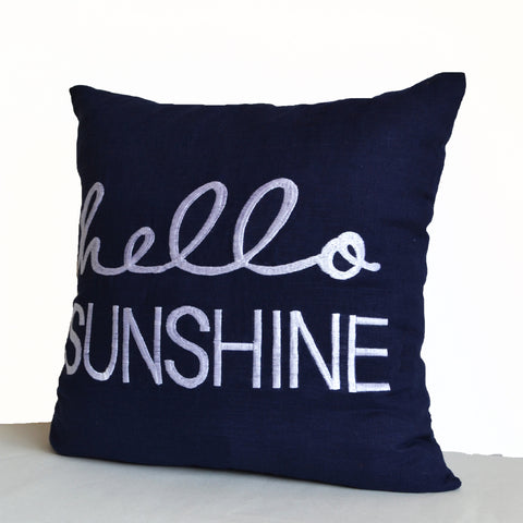 Handcrafted navy blue throw pillow with personalized embroidery