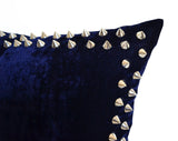 Handmade navy blue velvet throw pillow with studs