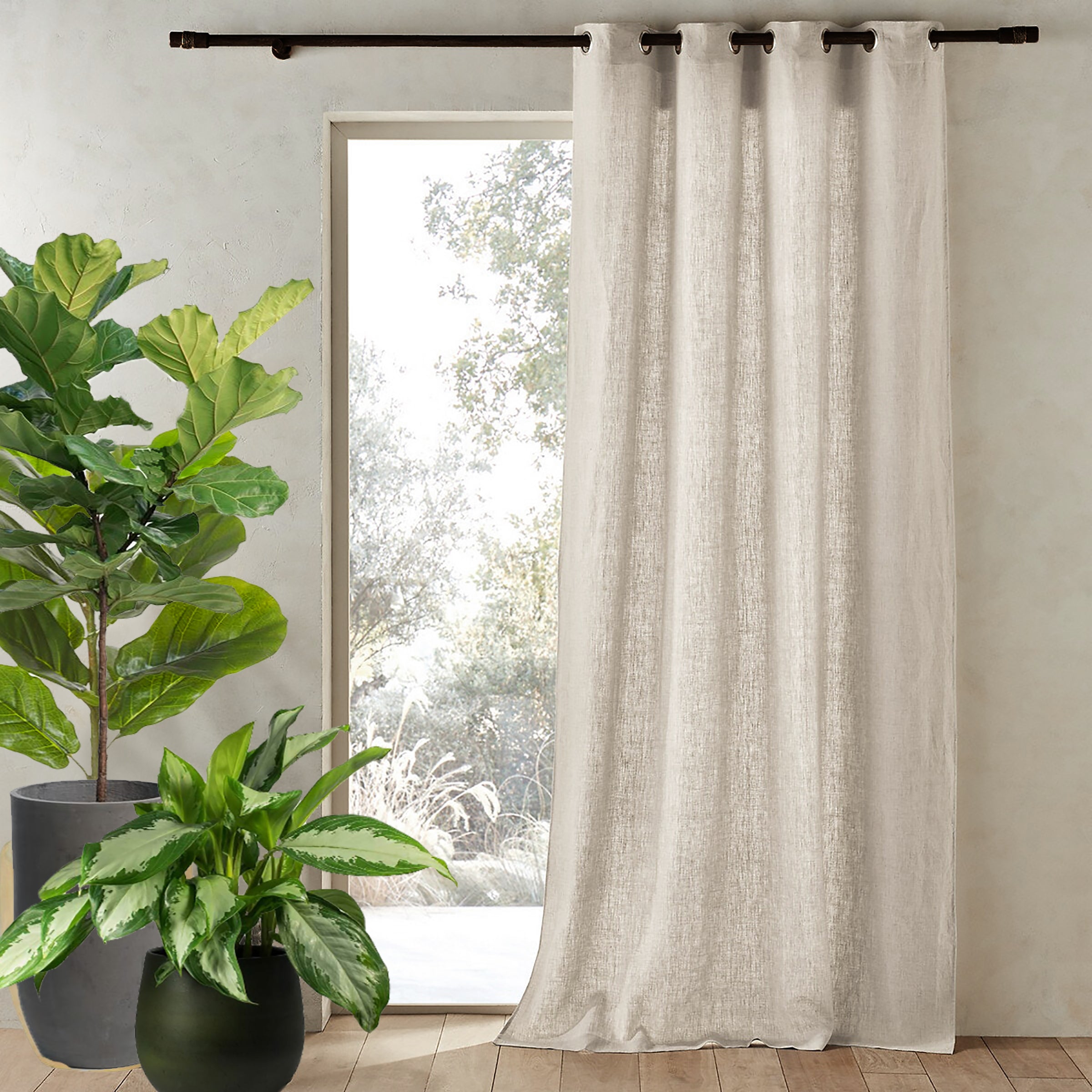 Smarcute Natural Rich Linen Curtains Semi Sheer Rod Pocket Textured Soft  Curtains,Sold by 1 Pair,Each Panel W132cm x D213cm,White 1EA
