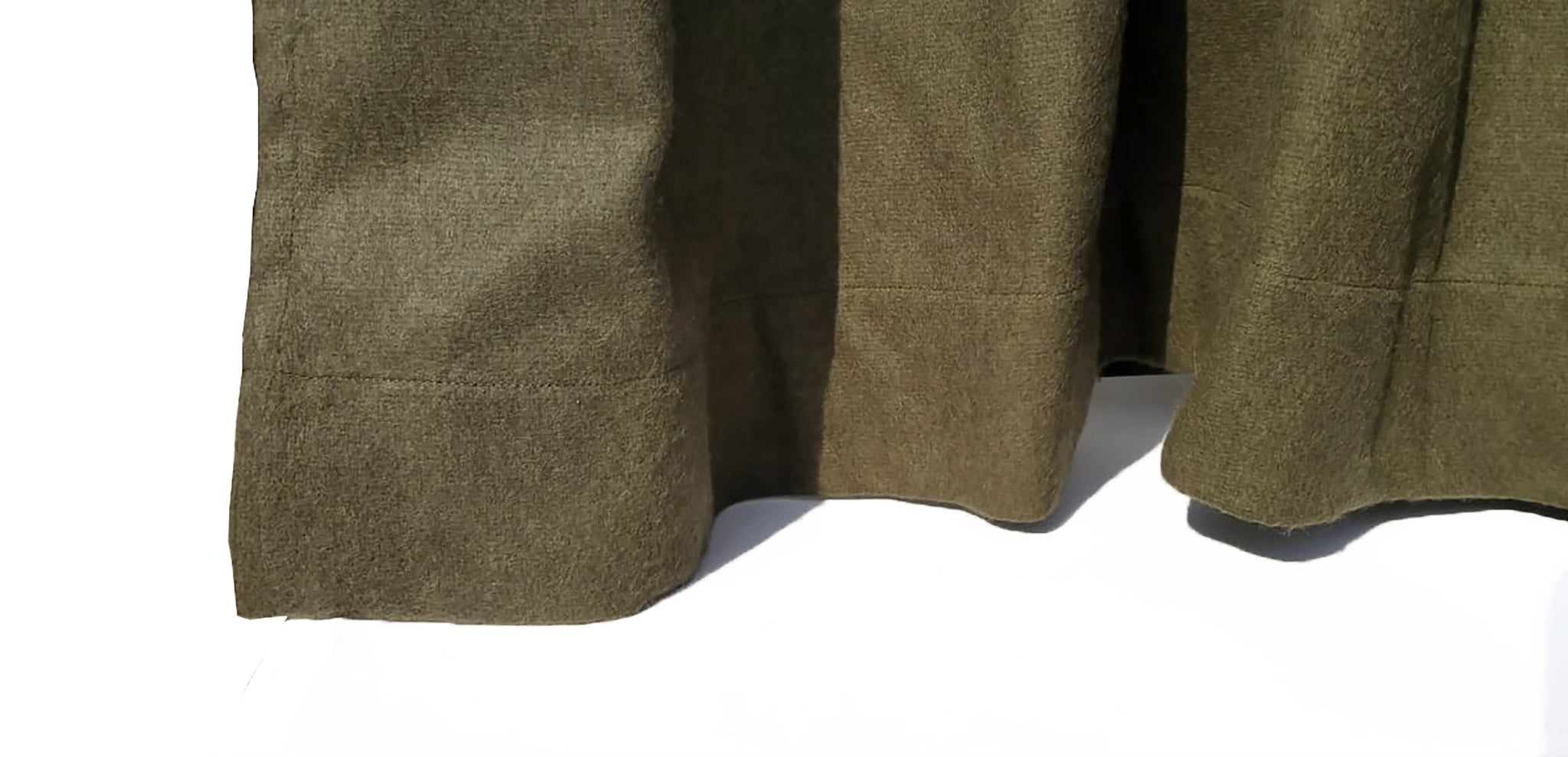 Olive Green Wool Felt Custom Curtains, Leather Tab Window Curtains