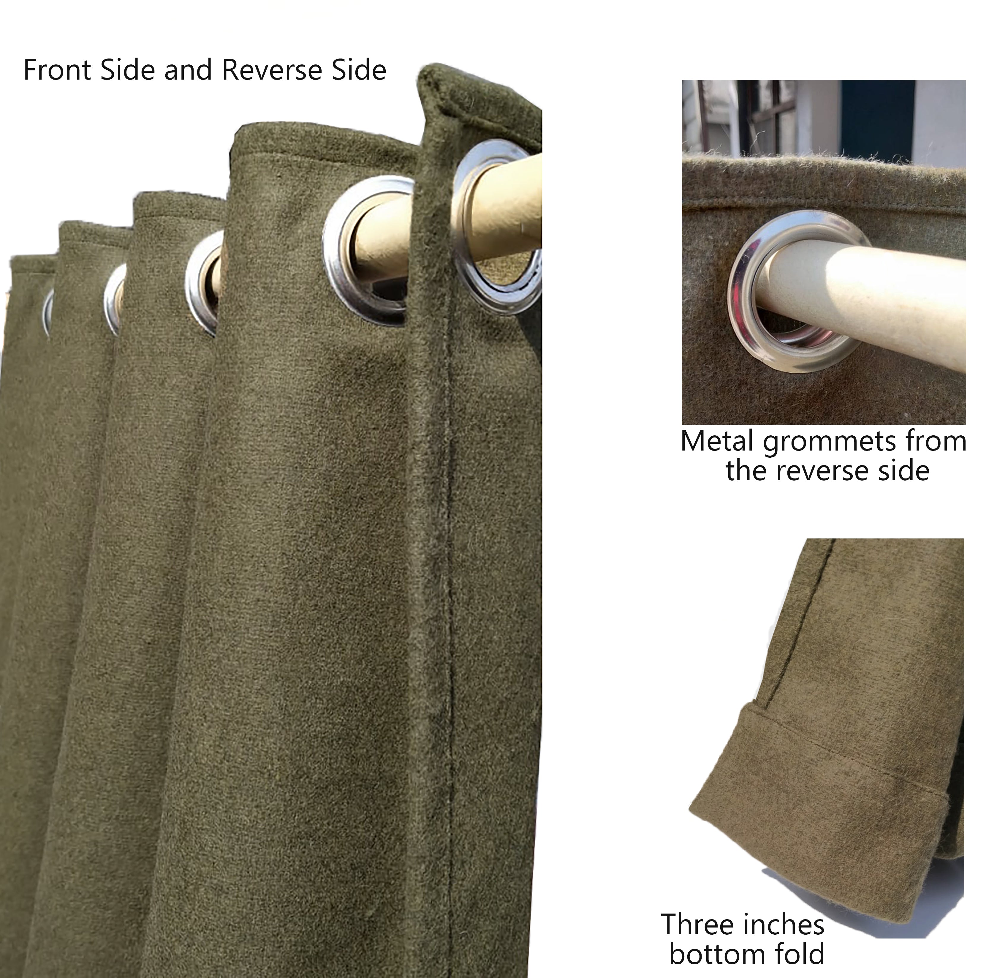 Amore Beaute Olive Green Felt Curtain With Metal Grommets