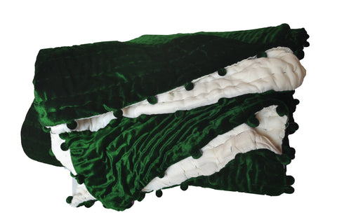 Handcrafted velvet blanket with pom pom, cozy blanket