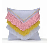 Decorative throw pillow cover with shaggy tassels