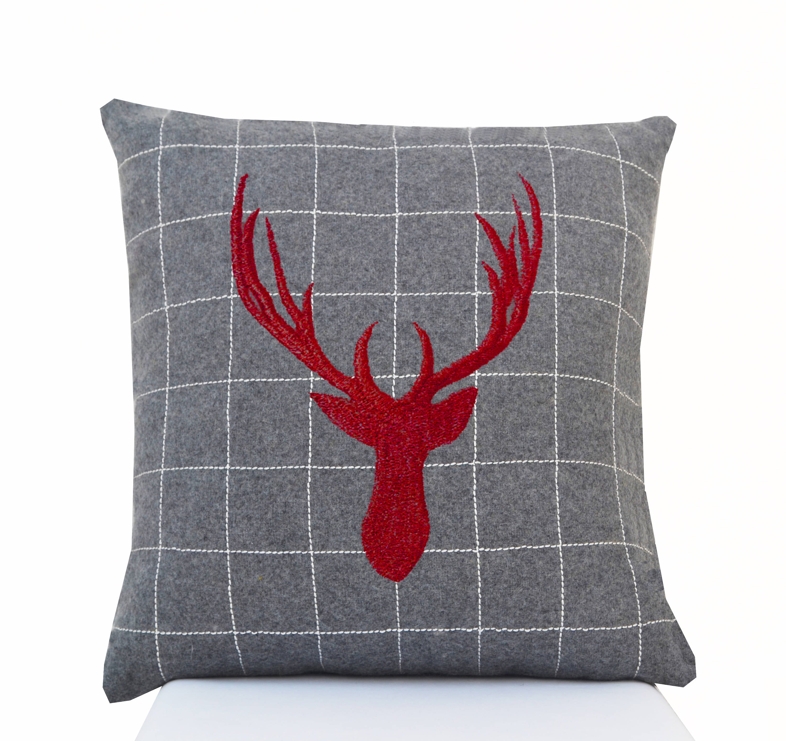 Reindeer embroidered felt pillow cover, Christmas gift