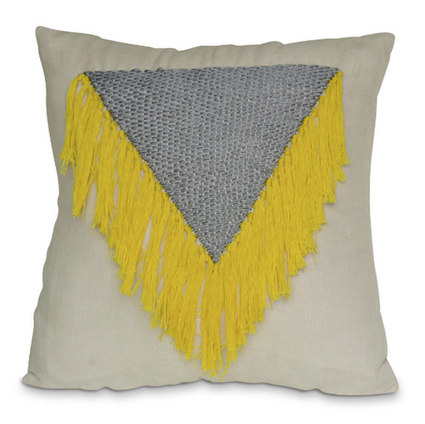 Shaggy boho chic yellow tassel pillow cover, Gifts for College Dorm
