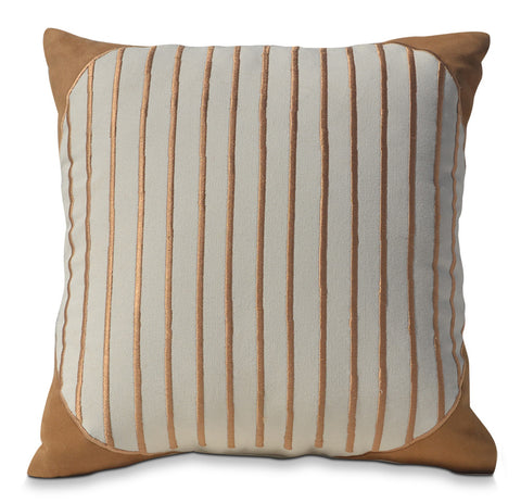 Amore Beaute Geometric Stripes Hand Embroidered Decorative Cotton Pillow Cover