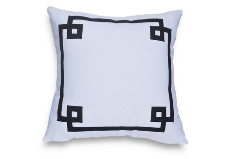 Amore Beaute White And Navy Greek Key Cotton Decorative Throw Pillow Cover