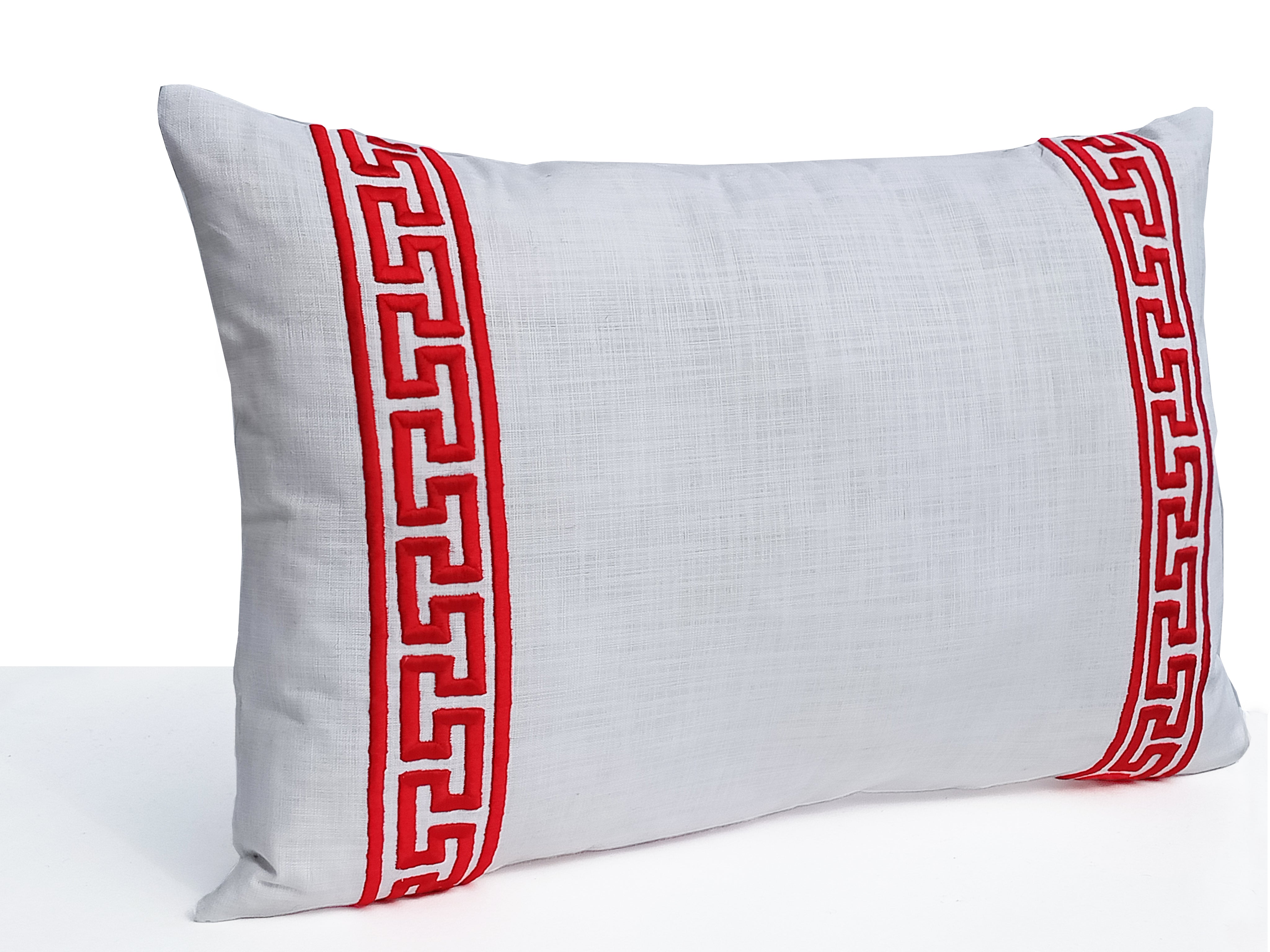 Amore Beaute White Red Greek Key Pillow Cover