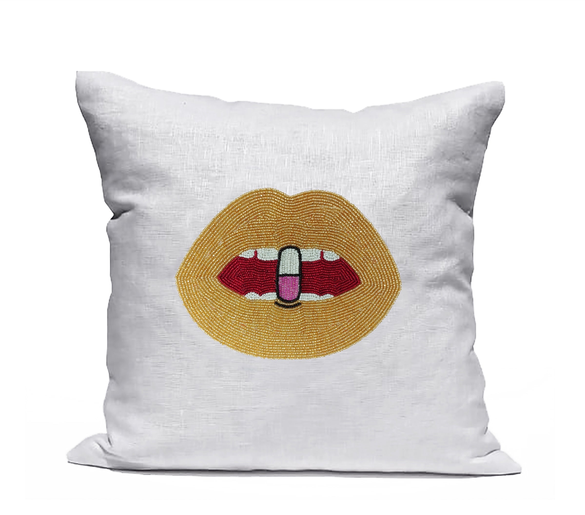 Amore Beaute Gold Lips Chill Pill Pillow Cover
