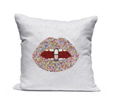 Amore Beaute White Linen With Multi Color Pink Lips Chill Pill Pillow Cover